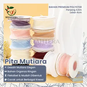 Pita Mutiara Organza Fish Tail Ribbon | Pita Hias Mutiara Dekorasi Kado Buket Bunga Hampers | Pita Kain Polyester Border Mutiara Elegant | Pita Aksesoris Craft DIY Souvenir | Pita Mutiara Pearl Ribbon For Gift Wrapping & Florist Supplies