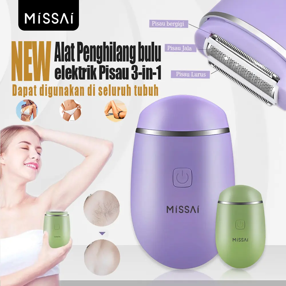Missai Alat Penghilang bulu elektrik untuk Wanita Dapat digunakan di seluruh tubuh/wajah/ketiak/kaki/alat kelamin Tidak membahayakan kulit BD03