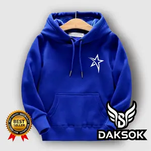 Daksok Sweater Hoodie Anak Laki Laki Usia 2-12 Tahun Unisex Keren Logo Bintang Fashion Kekinian Fleece Tebal Best Seller