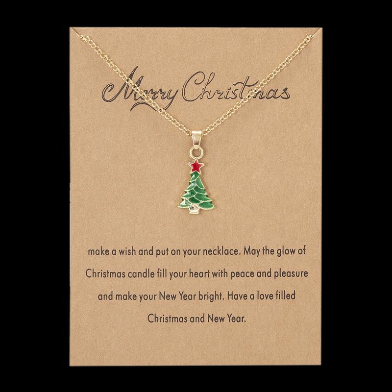 Product Introduction of Fashion Christmas Tree Christmas Snowman Christmas Wish Painting Oil Paper Card Necklace Female Accessories 20