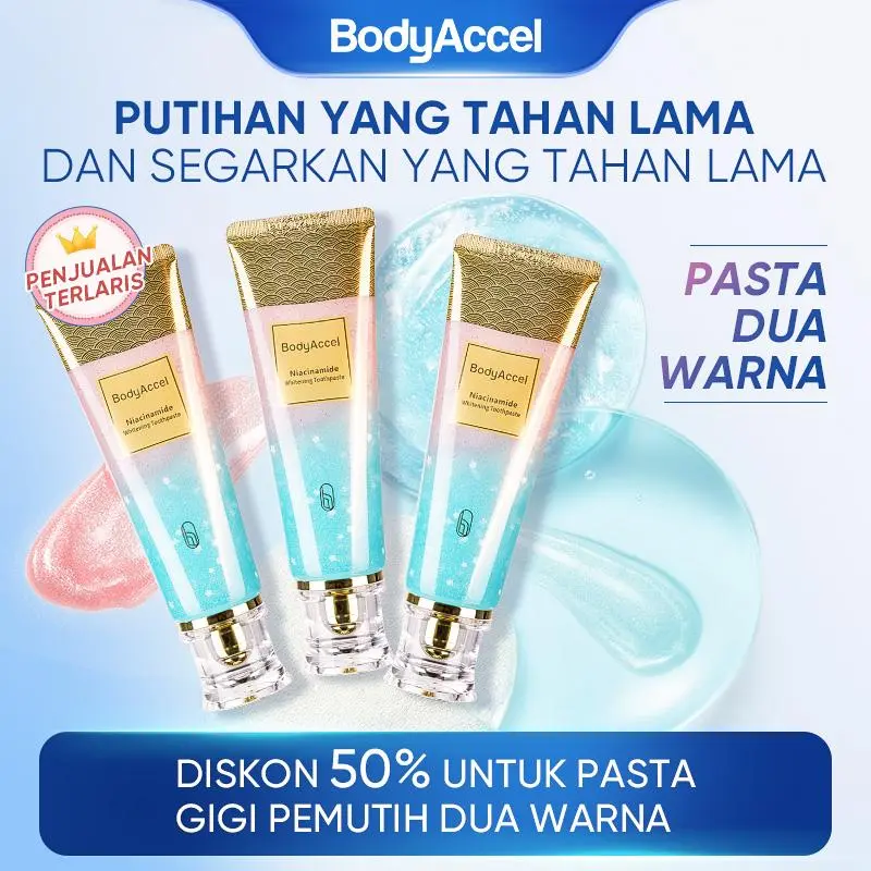 Bodyaccel Pasta Gigi Pemutih - Pasta Gigi Niacinamide - Perawatan Mulut yang Menyegarkan - Gigi Bersih - Cocok untuk Pria dan Wanita - Menghilangkan noda gigi - Menyegarkan nafas - Melindungi gusi - Rasa peach 0