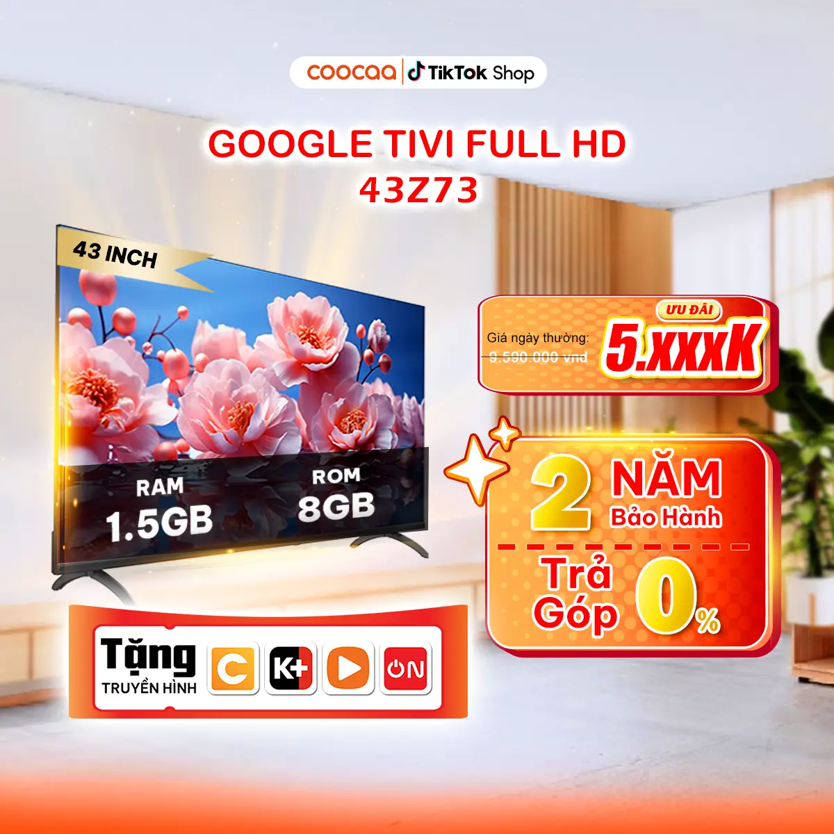 【DEAL CHÍNH HÃNG】Coocaa Google Tivi 43Z73 43 Inch - Độ Phân Giải Full HD - Bảo Hành 2 Năm - Remote Điều Khiển Giọng Nói – Bluetooth - Kho Tàng Ứng Dụng  - Kết Nối Wifi - Âm Thanh Dolby Sống Động - Bảo Vệ Mắt - Netflix -   có youtube - hdr tv