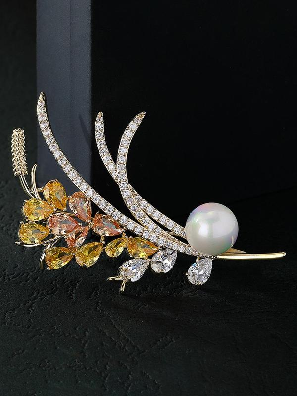 Creative Wheat Design Brooch, Elegant Artificial Zircons Decorated Brooch for Women, Fashion Accessories for Party, Daily Clothing Decor 4
