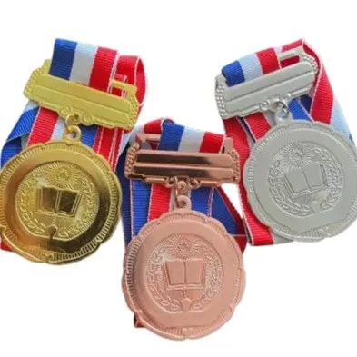 1pc 5cm gold book torch Academic Medal w/blister box each