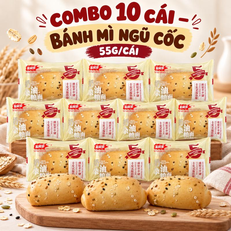 Combo 10 Cái Bánh Mì Ngũ Cốc 55g/Cái – Bánh Mềm Xốp, Thơm Ngon, Ăn Sáng, Ăn Vặt Tiện Lợi