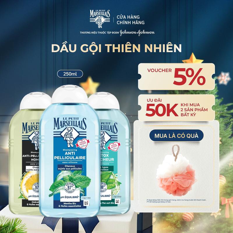   TẶNG BÔNG TẮM  - Dầu Gội Thiên Nhiên Le Petit Marseillais Nhiều Mùi Hương 250ml Dưỡng Ẩm Thơm Lâu - Phù Hợp Mọi Loại Da 