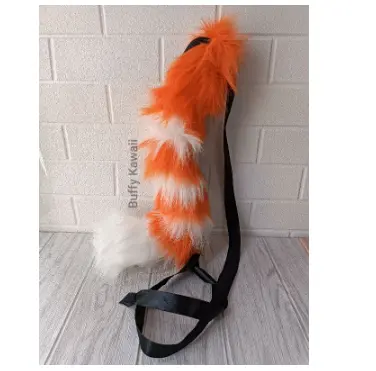 ekor furry anggora loreng neko tail blaster faux fur fluffy halloween party fashion cosplay animal stuff aksesoris hiasan dekorasi costume accessories kawaii cute cat shippo 4