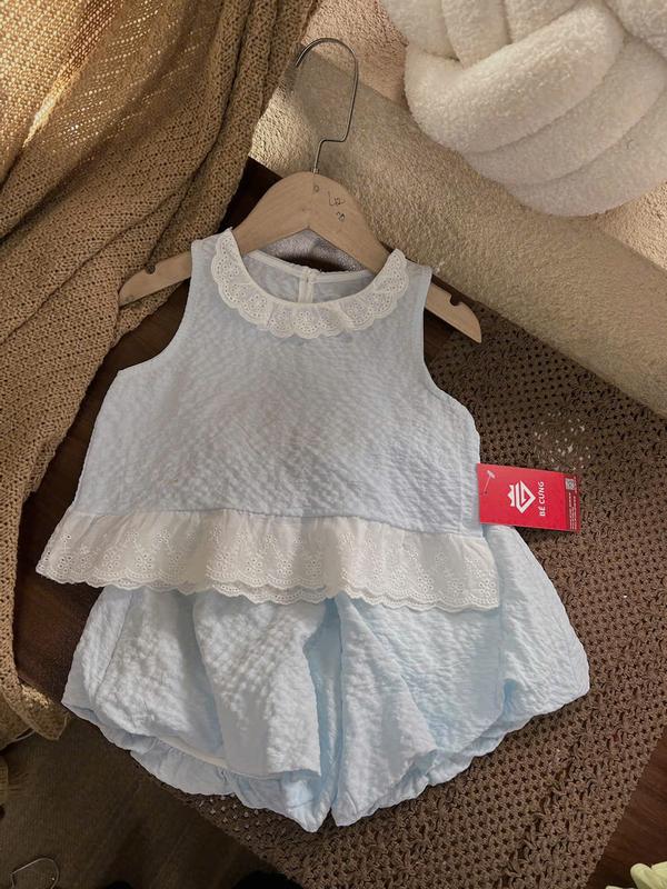 Set Áo Sát Nách Phối Ren Lai 2 Màu Kèm Quần Đùi Bí 88U Dành Cho Bé Gái