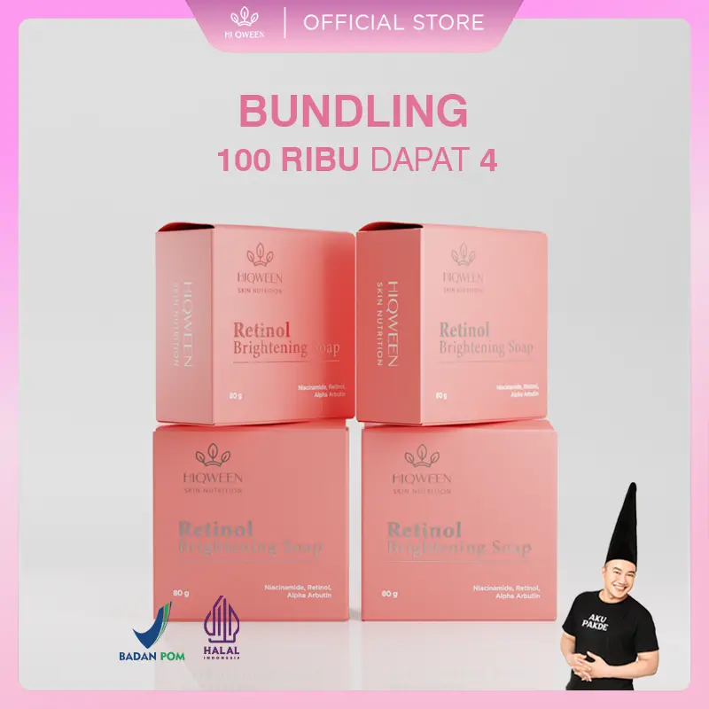 HIQWEEN SKIN NUTRITION SABUN RETINOL 100 RIBU 4 PCS BRIGHTENING SOAP Membersihkan WAJAH FACE FACIAL WASH Memudarkan MENCERAHKAN FLEK BINTIK HITAM MELASMA Arbutin Kotoran Niacinamide Memutihkan