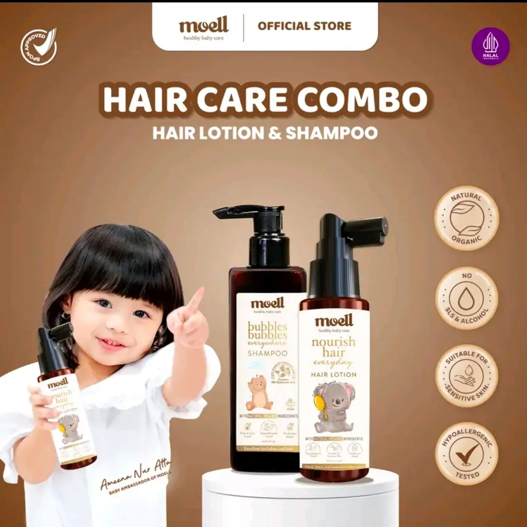Moell Spesial Bundling Hair Lotion 100ml & Shampoo 185gr - Membantu Menutrisi Rambut Bayi Sehat, Hitam & Lebat - Perawatan Hair Care - Skincare Bayi