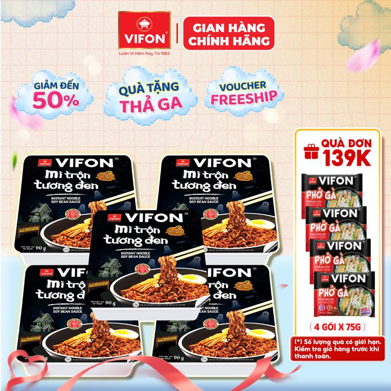 [VOUCHER HOT 10%] Set 5 khay Mì Trộn Tương Đen VIFON vị Bò Sa Tế / Hải Sản / Spaghetti / Pad Thái / Tôm Chua Cay Thái 90gr/khay Food