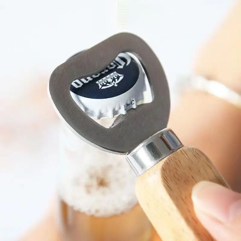 Daily Hub Pembuka Tutup Botol Stainless Steel Gagang Kayu Praktis untuk Rumah Bar dan Dapur