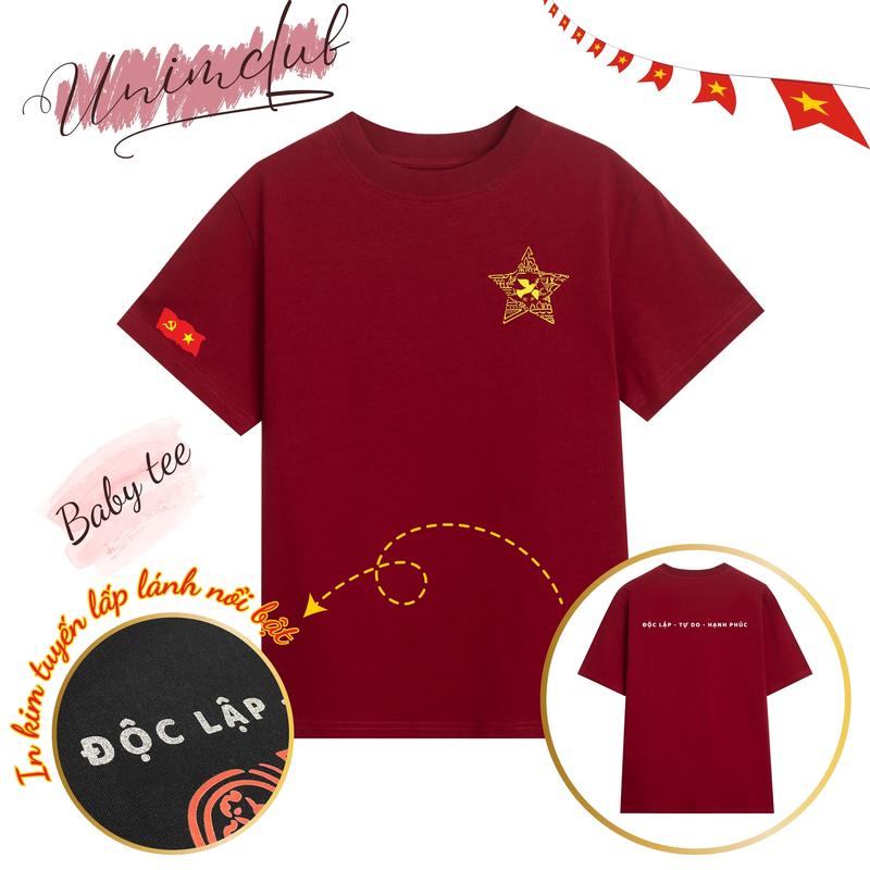 Áo Việt Nam Babytee Cờ Đỏ Sao Vàng Cotton Cao Cấp Vải Dày Dặn, In Công Nghệ 6d Nhũ Kim Tuyến Lap Lánh Áo Thun Lịch Sử Việt Nam Gói Gọn Qua 1 Chiếc Áo