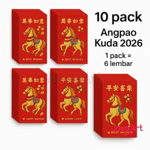 10 Pack 60 Lembar Angpao Imlek Pendek Shio KUDA 2026 Hong Bau Fung Pao