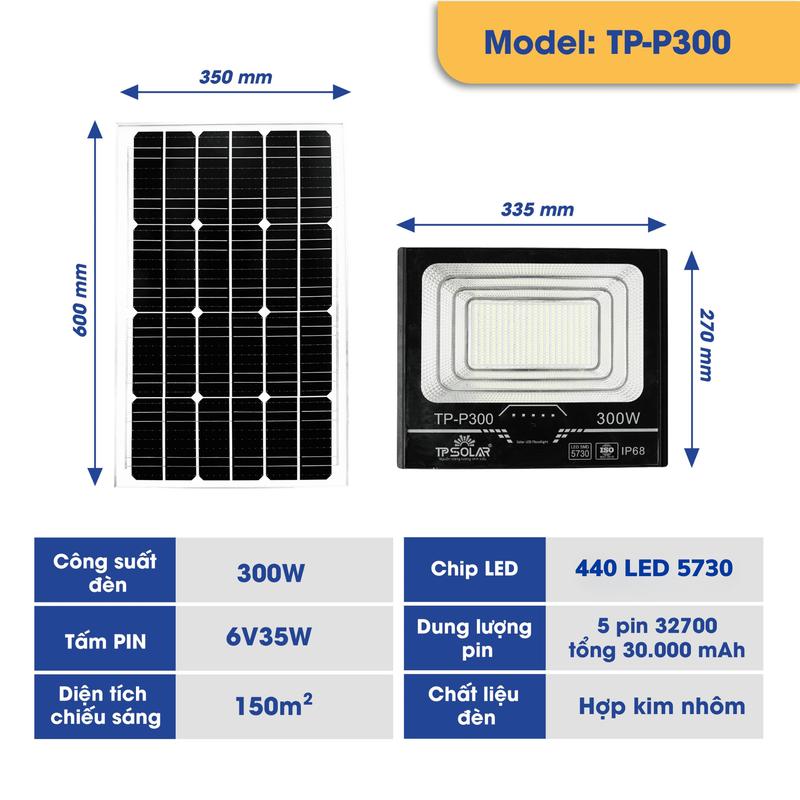 Đèn Pha Năng Lượng Mặt Trời TP Solar Công Suất 200W, 300W, 600W TP-P200, P300, P600 Pin MONO Sạc Nhanh Tự Động Bật Tắt Đèn Năng Lượng Mặt Trời Chính Hãng 2