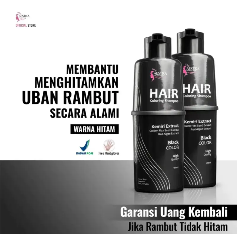 AESTIKA Hair Coloring Shampoo | Penghitam Rambut Uban (BPOM) Extract Menghitamkan Dye Kering