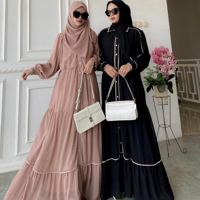 Gamis Ceruty Set Humaira Bahan Ceruty Babydoll Detail Kerah dan Kancing Aktif 0
