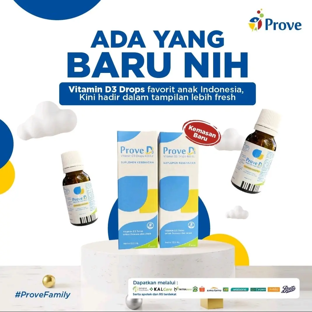 Prove D3 Drop  Vitamin D3 400 IU Tetes 12.5 ml untuk Dewasa dan anak untuk menjaga tulang dan imun anak
