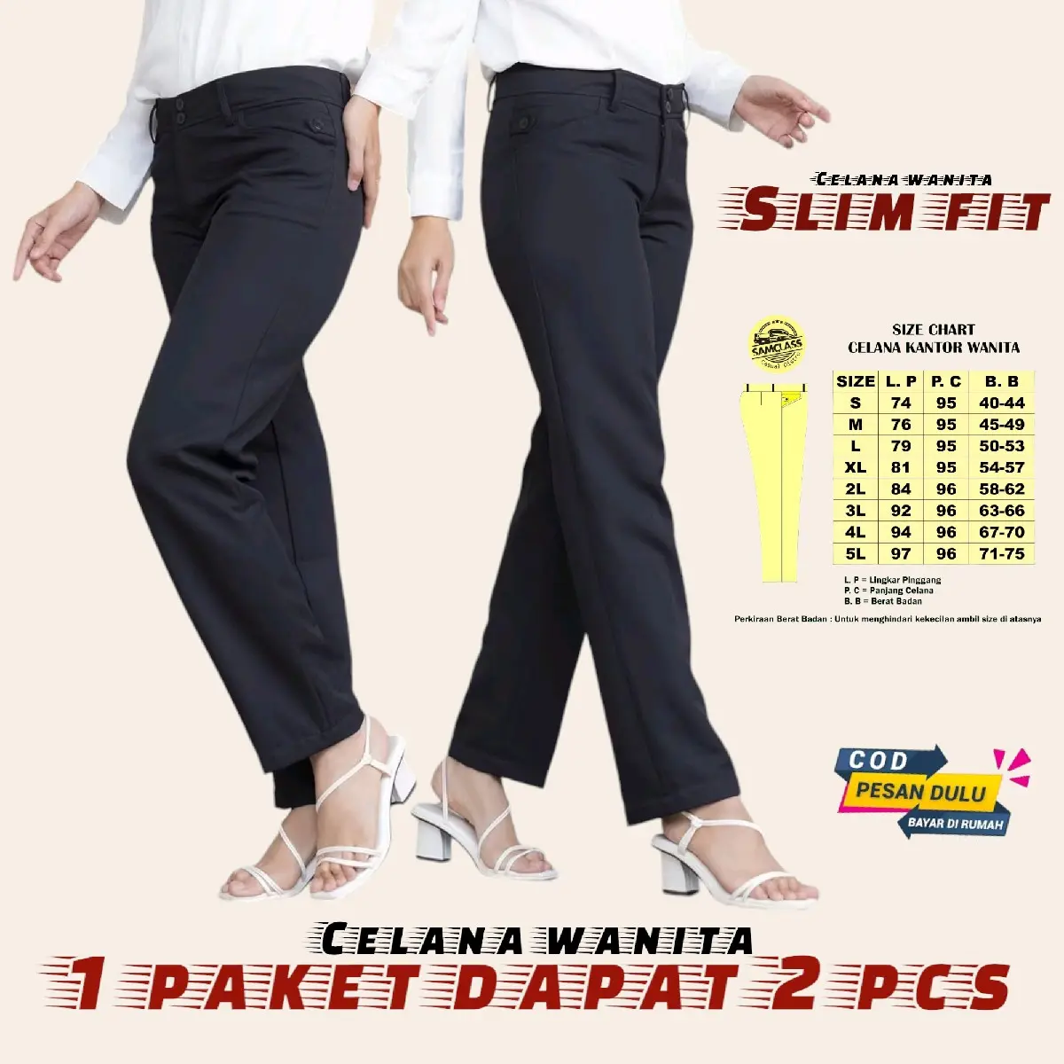 1 PAKET ISI 2 PCS, CELANA KANTOR WANITA, CELANA BAHAN WANITA, CELANA KERJA WANIYA, CELANA FORMAL WANITA Cewek