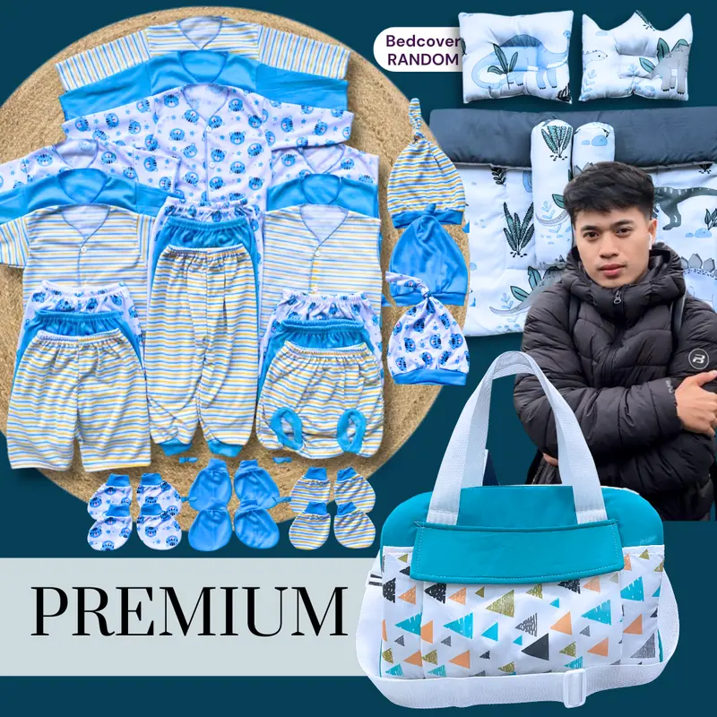 PAKET BEROJOL BEDCOVER - stelan newborn 18pcs Free Bedocver 2 bantal 2 guling dan Grandz Prize Diapers Jumbo - Baju Bayi 0-3 bulan 4