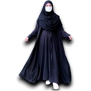 Alhasbi Abaya  Bordir Rompi Lepas Pasang Hitam Arabian Turki  Marwah 2in1 Inner Outer Free Belt Basic Maxi  Syari Crinkle Airflow Lembut  Dress Gamis Lebaran Mewah Wanita Muslim Umroh