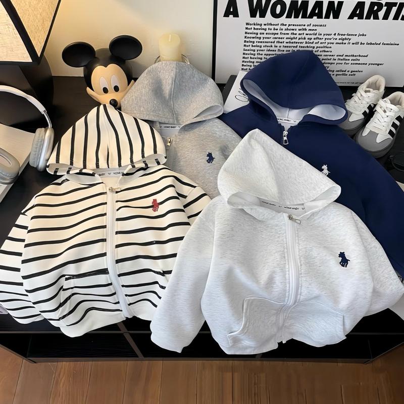 Áo Khoác Nỉ Trẻ Em Có Khoá Thêu Ngựa Dành Cho Bé Trai Bé Gái Size Từ 10 -42 kg Chất Liệu Nỉ 2 Da Mềm Mịn Ấm Áp