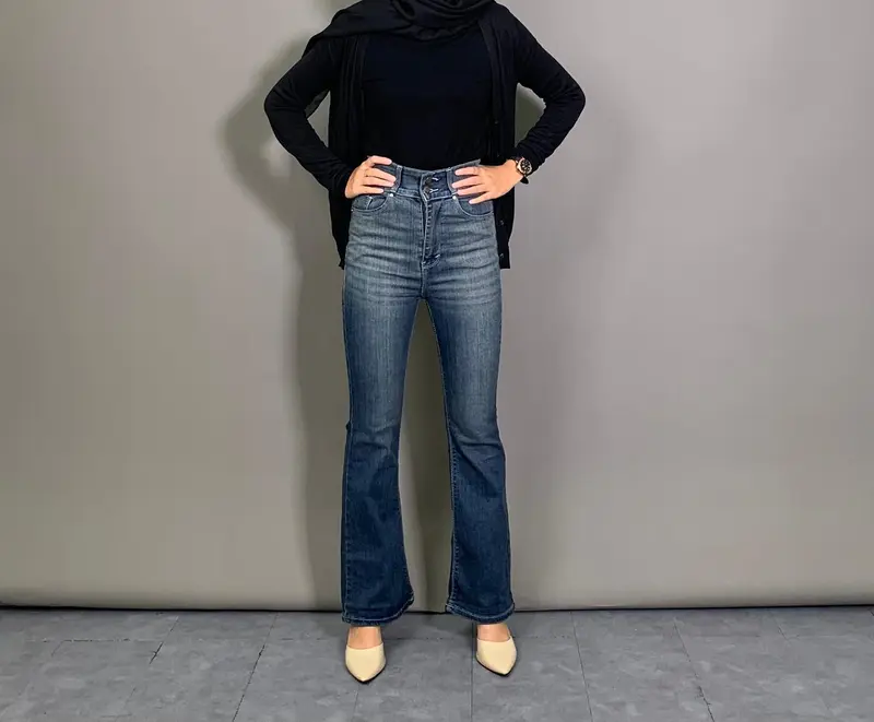 HAZEE - Jessi | Celana Jeans Wanita Cutbray Highwaist Panjang Bahan Melar Nyaman Premium Kancing 2 Kaki Jenjang Keren Stretch 3