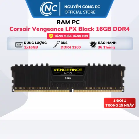 RAM Corsair Vengeance LPX Black 16GB (1x16GB) 3200MHz DDR4 - BH 36 tháng