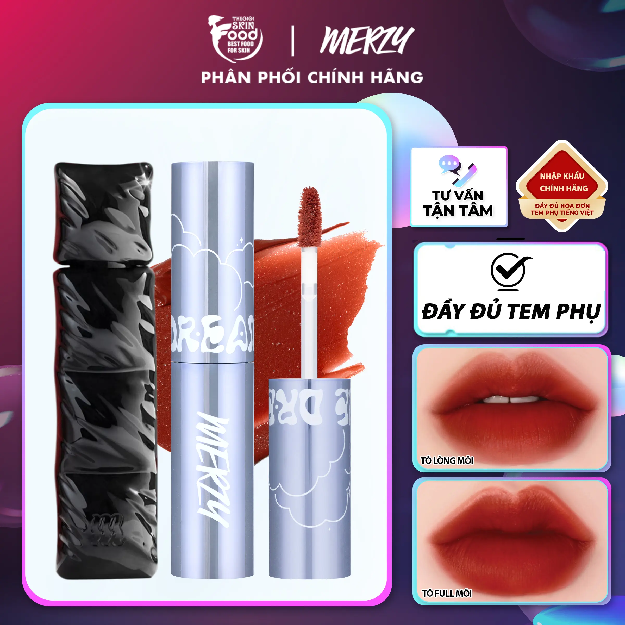[V6] Son Môi Kem Lì Trang Điểm Merzy The First Velvet Tint Cosmetic Nữ Women Son Kem Mỹ Phẩm Lip Tint
