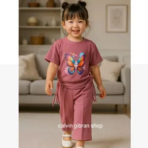 Setelan anak Butterfly/kupu-kupu Baju pakaian anak perempuan viral trending usia 1-7 tahun bahan japan line knit oneset Celana Fashion anak cewek