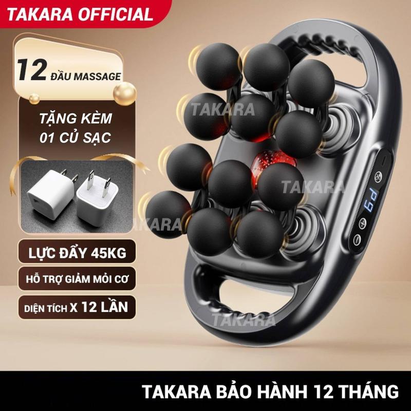 [Tặng kèm củ sạc] Máy massage cầm tay, máy mát xa 12 đầu Takara YM-60 massage toàn thân với 9 chế độ và 9 cấp độ điều chỉnh