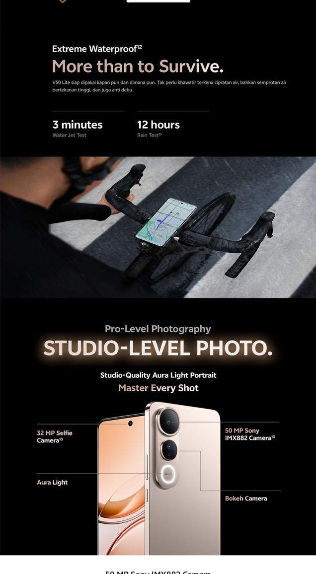 Product Introduction of [NEW LAUNCH] vivo V50 Lite 4G (8/256) Borderless Immersive Screen, Sony IMX882, 6500mAh Battery+90W Flashcharge, AI Erase 2.0, All-round Impact Resistance 4