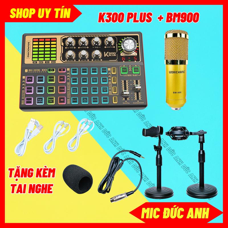 Bộ Sound Card K300 Plus Mic Thu Âm BM900 Tặng Tai Nghe Hát Livestream Thu Âm Dùng Cho Điện Thoại Laptop Máy Tính Tặng Kèm Tai Nghe