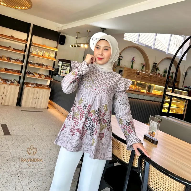 BATIK RAVINDRA Blouse Batik Jasmine Lengan Panjang Wanita Atasan Kantor 0