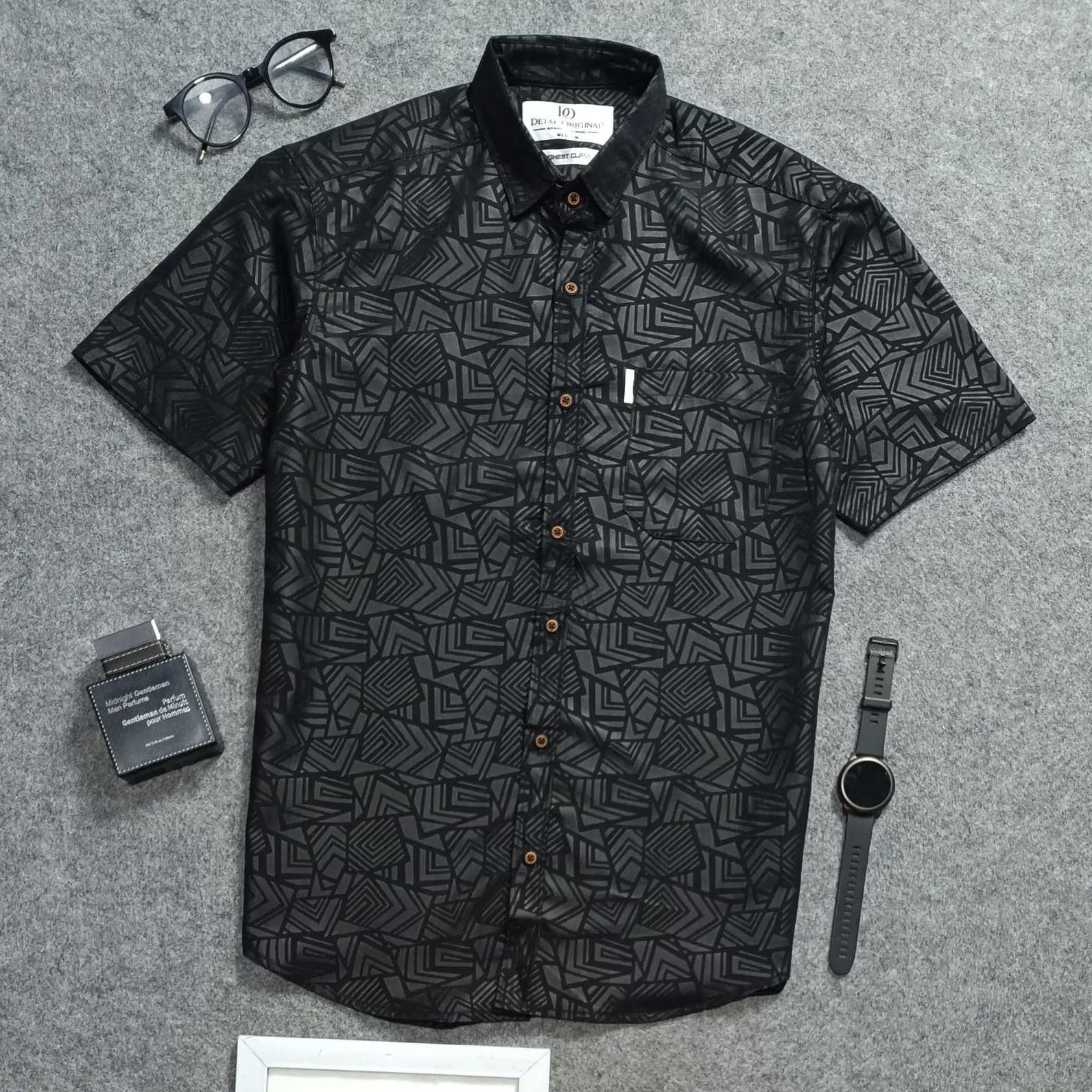 (READY JUMBO) Kemeja Pria Lengan Pendek Motif ETHNIC [ HITAM ] Slimfit Nyaman Katun Premium Baju Casual Distro by Gudangkemejaid