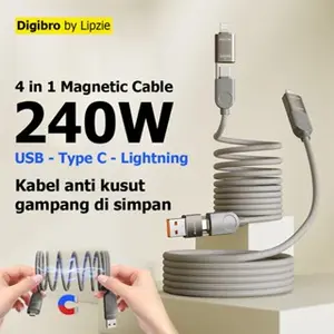 Magnetic Cable 240W Charging 4-in-1 USB - Type C - Lighting Android iPhone | Digibro by Lipzie |