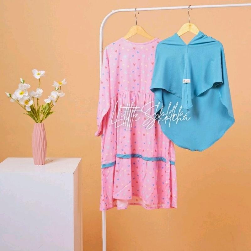 set gamis & hijab anak Bunga Katun Muslim Dress Panjang Baju Motif 3