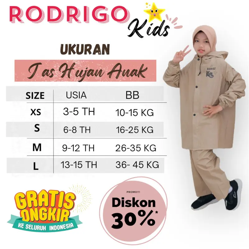 Rodrigo jas hujan anak cowok cewek pvc tebal anti air 4