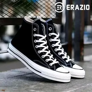ERAZIO Sepatu Sneaker Kanvas Classic High Hitam Pria Dan Wanita Original Sepatu Sekolah Anak Dan Dewasa Cewek Cowok Size 31-43 Casual Karet Shoes Kasual Kerja Putih