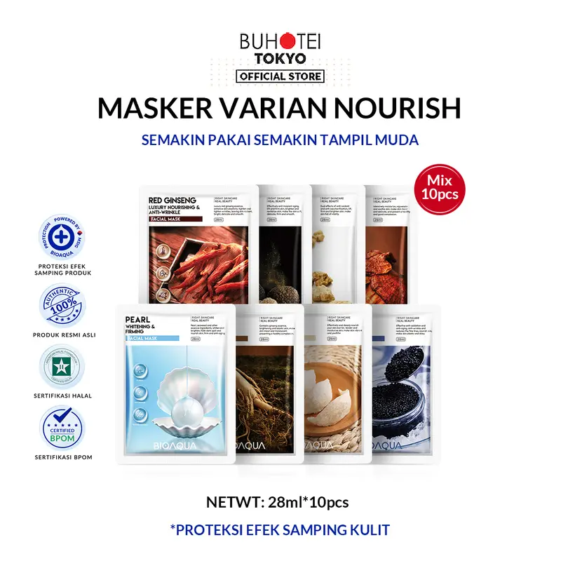 【masker 10pcs set】BIOAQUA Masker Varian Biji Buah/ Cereal Series Facial Mask/Nourishing Series Sheet Masks Pearl / Ginseng / Caviar / Bird's Nest / Black Truffle / Ganoderma Facial Mask 28ml/pcs 0