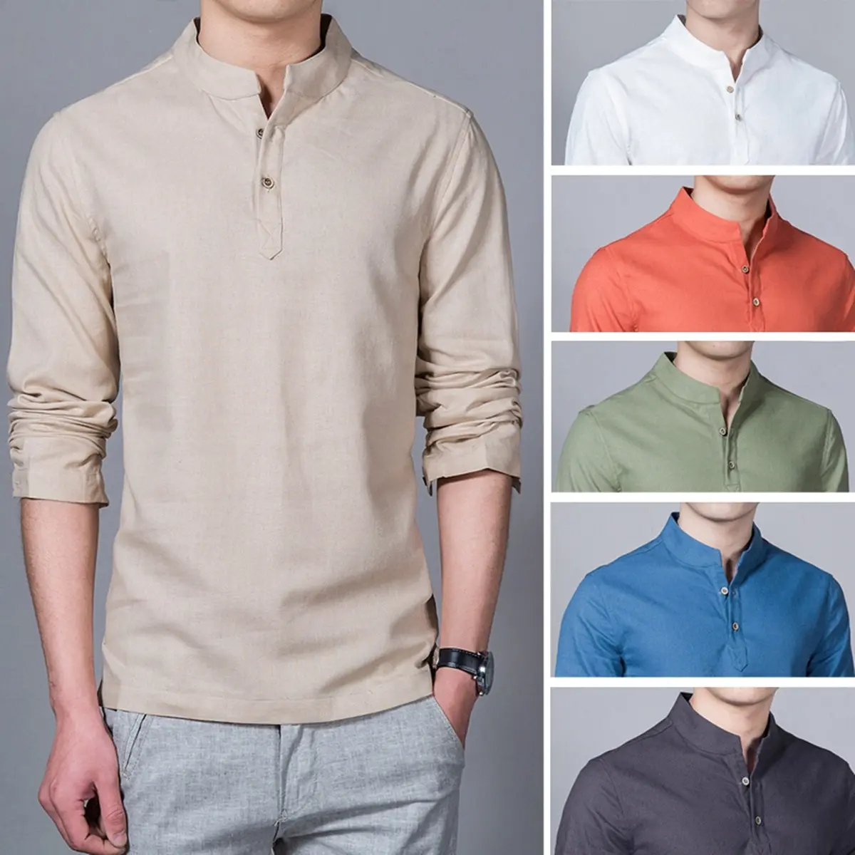 Plus Size Blouse men Long sleeve shirt Plain Cotton Plain Slim Fit Muslimah