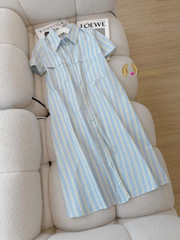 Mami Đầm Bầu Váy Bầu sơ mi kẻ hồng kẻ xanh mẹ bầu sau sinh đều mặc được