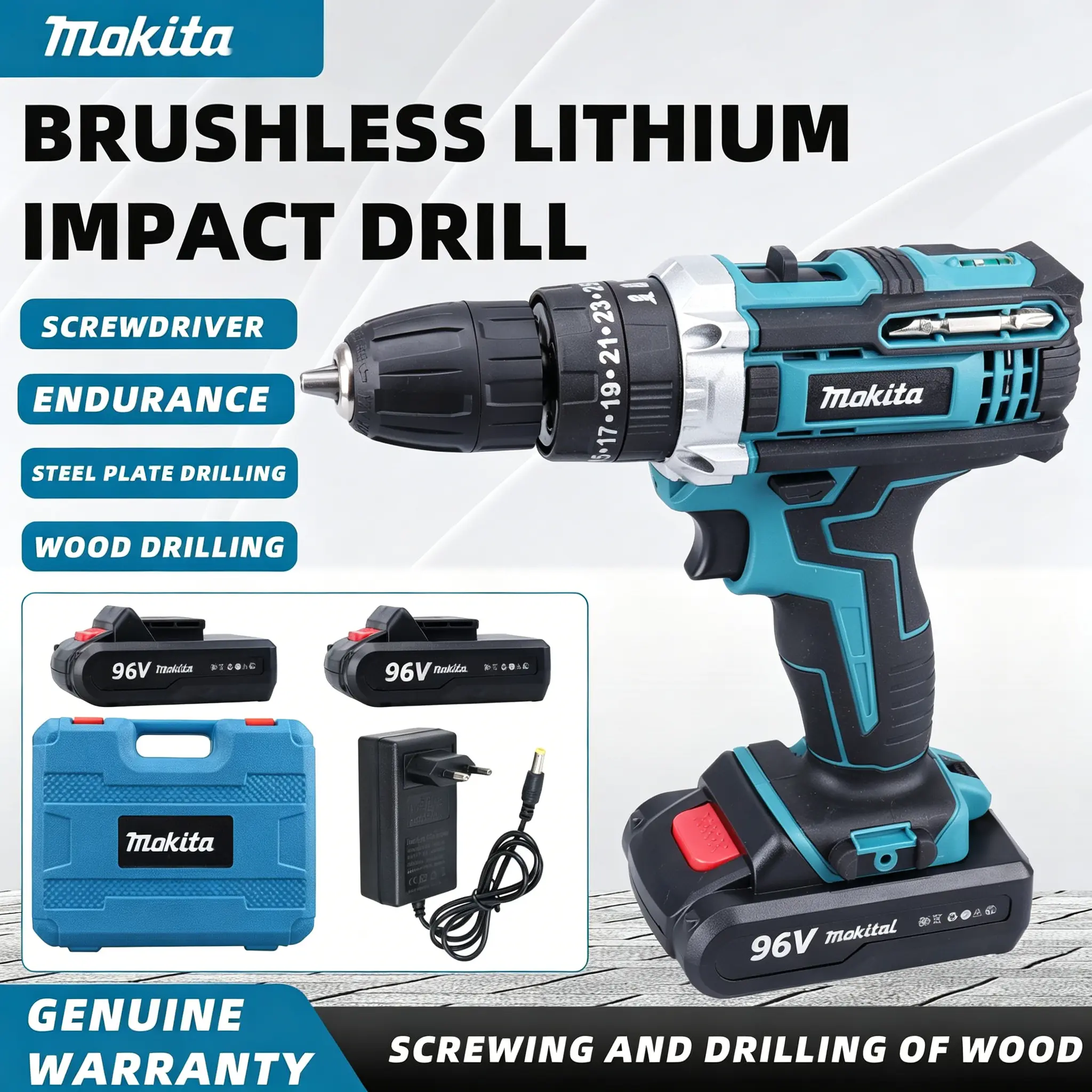 Makita 96VF Bor Lithium-Ion Tangguh untuk Rumah Tangga dengan Lampu LED dan Dua Pengaturan Kecepatan Portabel dan Hemat Energi