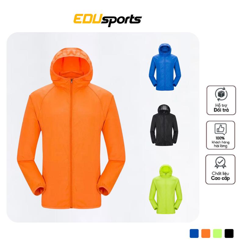 Áo khoác gió nam nữ chống nước 1 lớp có mũ mỏng nhẹ, Áo khoác gió thể thao đạp xe chạy bộ