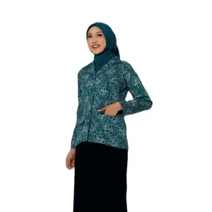 Seragam PKK Batik Blouse Wanita Standar Nasional Baju Resmi Hijau Lengan Panjang