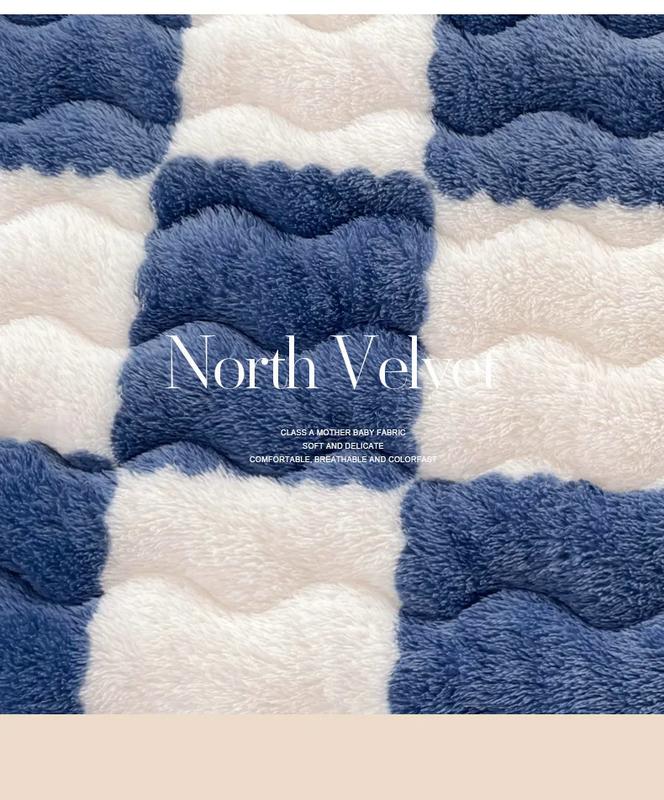 Product Introduction of Soft Warm Plush Mattress Protector Cover Winter Couple 2 People Black White Plaid Elastic Fitted Sheet Bed Protection Pad 11