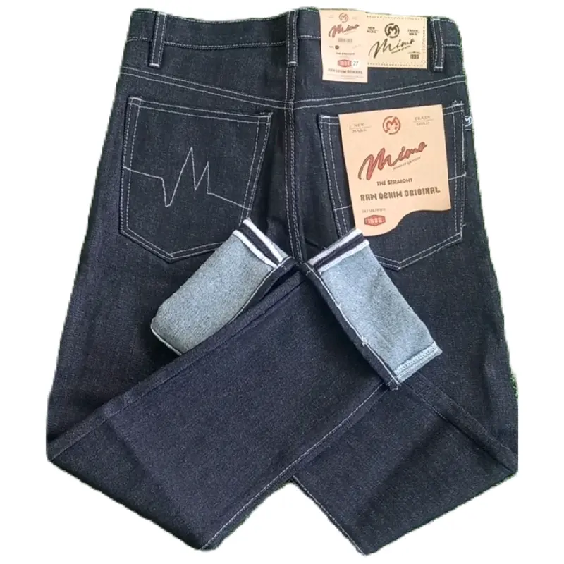 Celana Denim Selvedge Pria Dewasa Jeans Panjang Black Indigo fading  Sheltich zig-zag 27