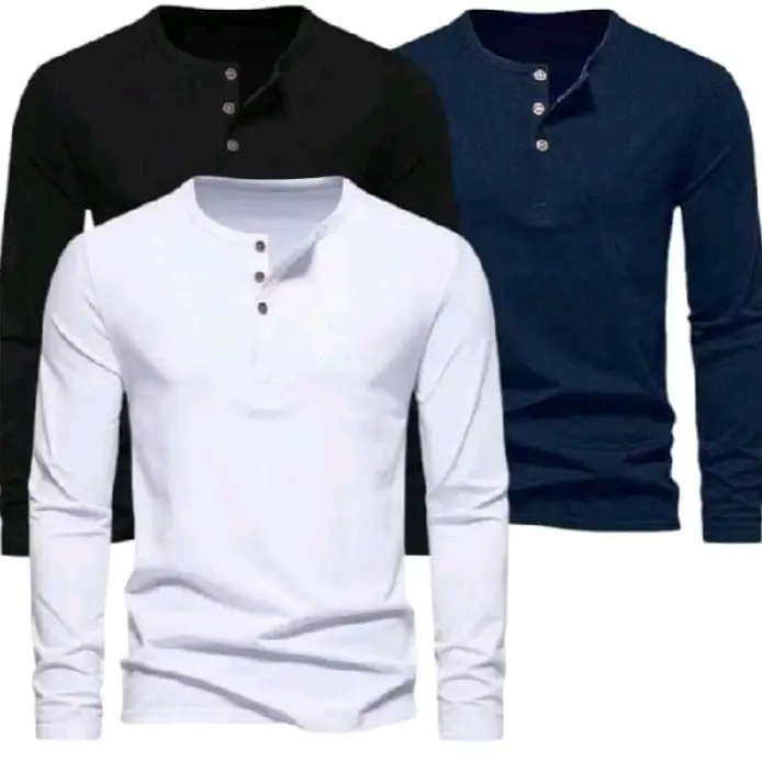 paket isi 3 pcs kaos kancing lengan panjang kekinian model terbaru Polos Katun