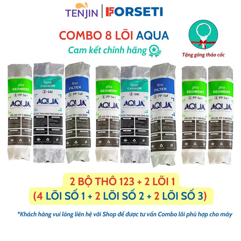 Bộ 8 Lõi Lọc Nước AQUA Cốc 10 Inch gồm 4 Lõi 1 + 2 Lõi 2 + 2 Lõi 3 - Tặng Kèm Gông Tháo - Bộ Lõi Lọc Nước Thô 123 Thay Thế Cho Máy Lọc Nước RO