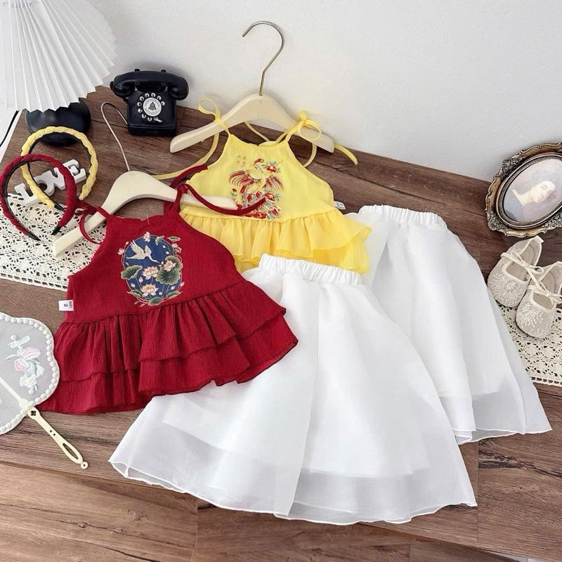 [TẶNG BỜM] Sét áo hai dây kèm váy trung thu cho bé gái 10-30kg